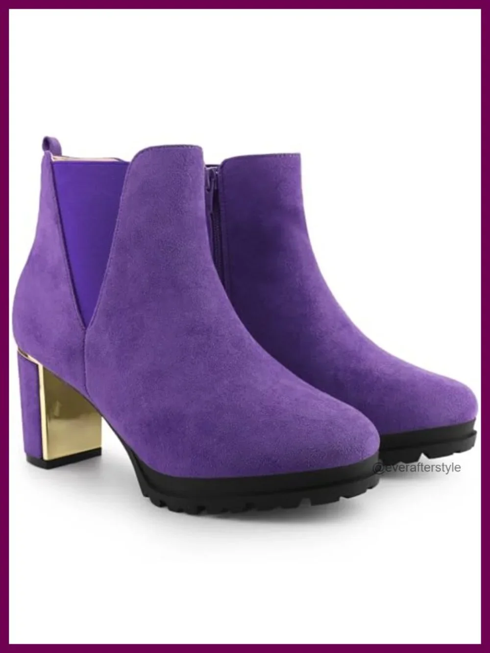 Faux Suede Platform Chelsea Ankle Boots Chunky Heels